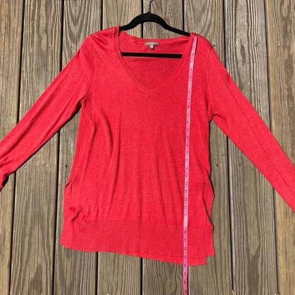 Lilla P 🐾 Red / Orange Knit V Neck Sweater Size Large, MSRP $158 - Picture 8 of 8